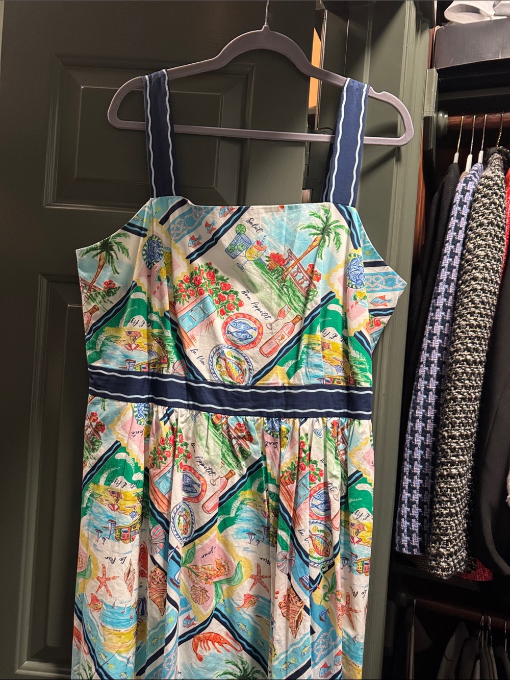 Talbots Multicolor Tropical Print Sundress with Navy Trim